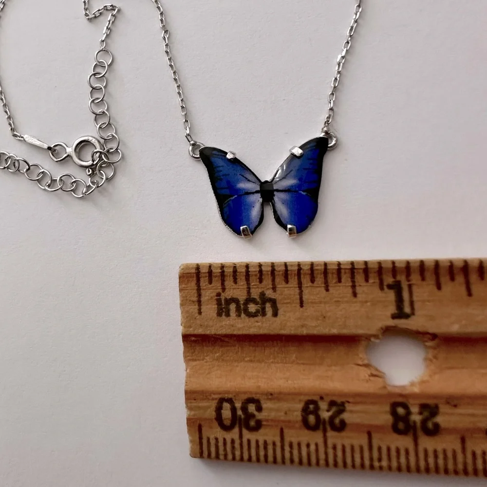 925 silver blue butterfly necklace